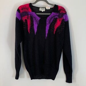 Vintage Prizzi Just Her’s Black, Purple & Pink Bead Design Sweater
